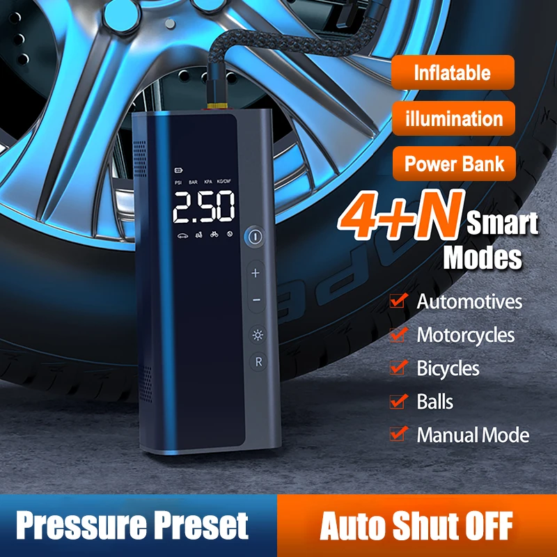 12V 150PSI Portable Car Air Compressor 8000mAh Rechargeable Battery Electric Tire Inflator Pump for Motorcycle Bike Tyre Balls