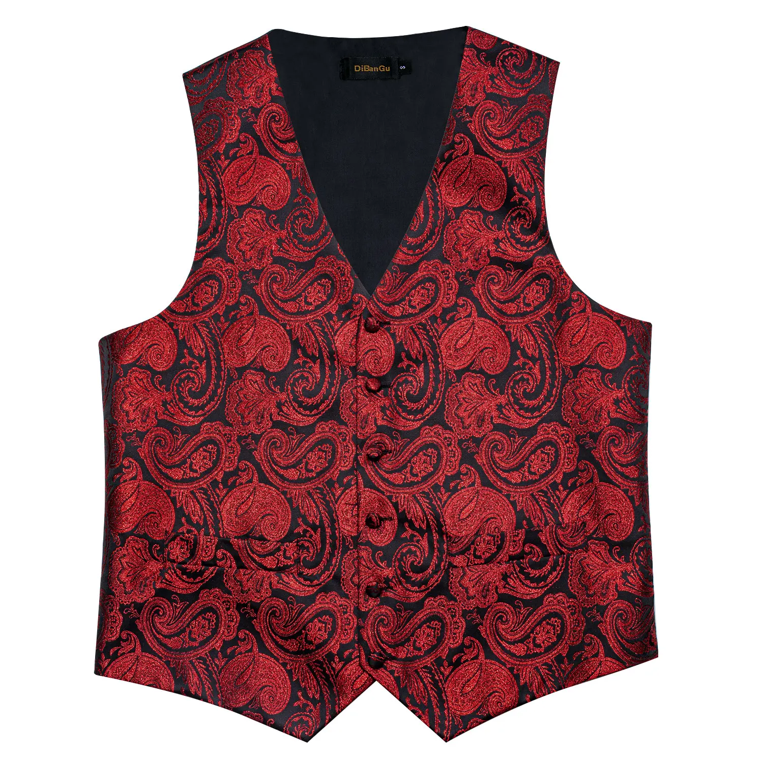 Red Silk Paisley Suit Vest for Men Wedding new Party Waistcoat Tie 2025 Handkerchief Cufflinks Tuxedo Male Blazer DiBanGu