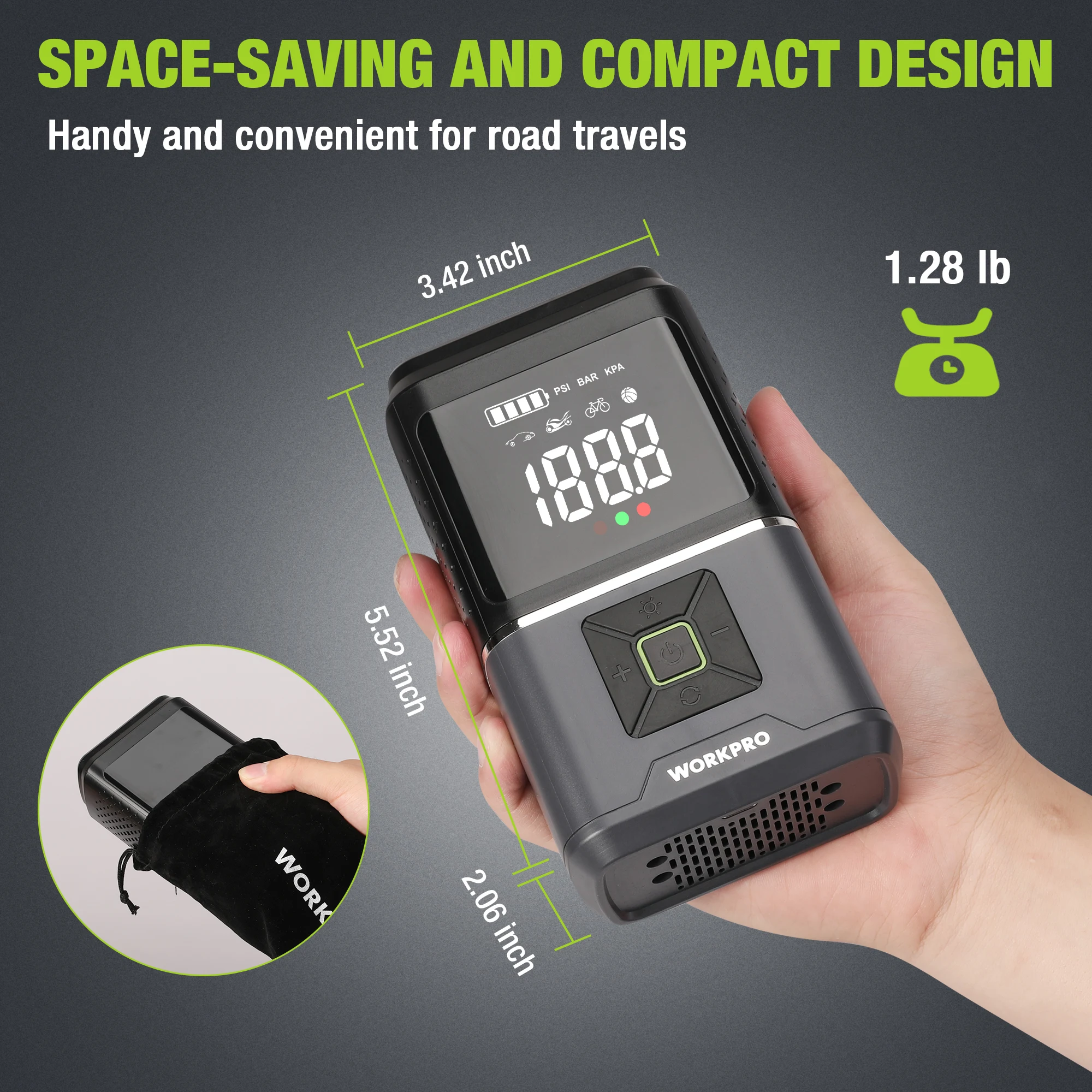 Iator Tire WORKPRO 7.2V 150PSI Portable Air Compressor for Motorcycle Bicycle Boat AUTO Tyre Balls with LCD Digital Display smile