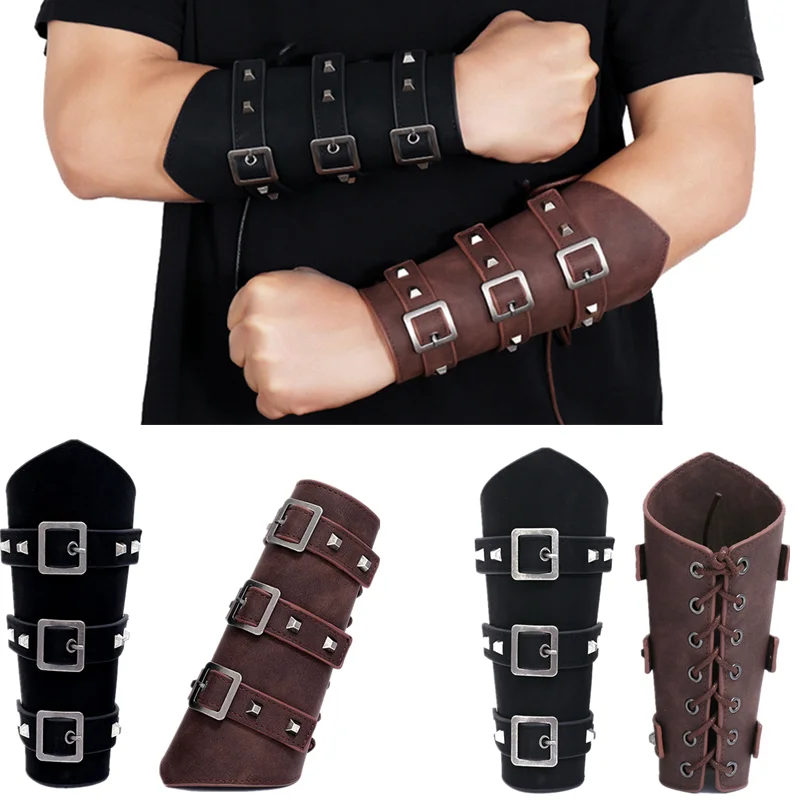 Unisex Leather 2025 Gauntlet Wide Bracer Arm Armor Wristband Protector Cuff String new Steampunk Bangle Buckle Bracers Cosplay Prop Decor