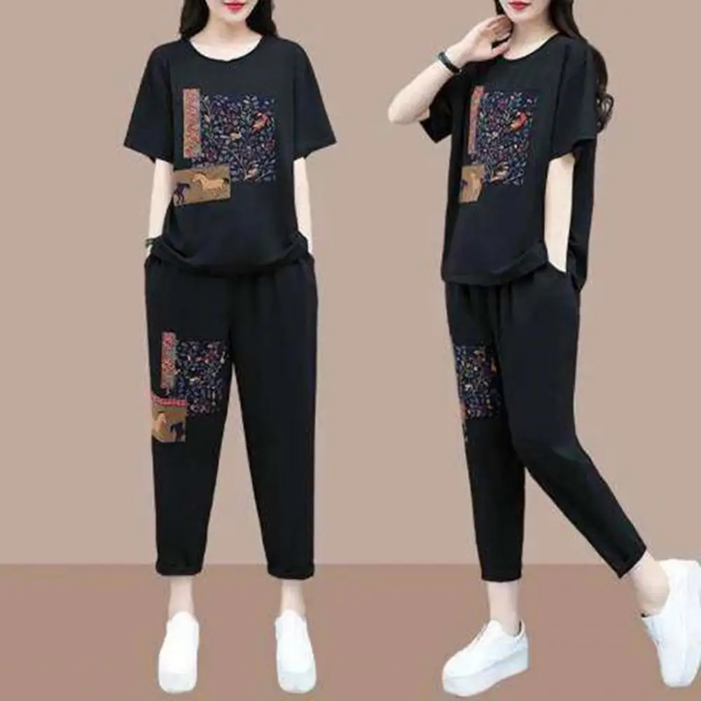 2Pcs/Set Sport 2025 Outfit Popular Stretchy Loose Outfit new Mid-aged Mother Casual Printing Loose Tracksuit Daily Garment