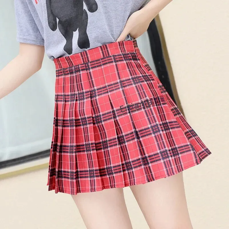 Plaid Women High Waist A- line College Style Half Skirt Inner Village Short Skirt Fresh Sweet Style Non-elastic Fiber
