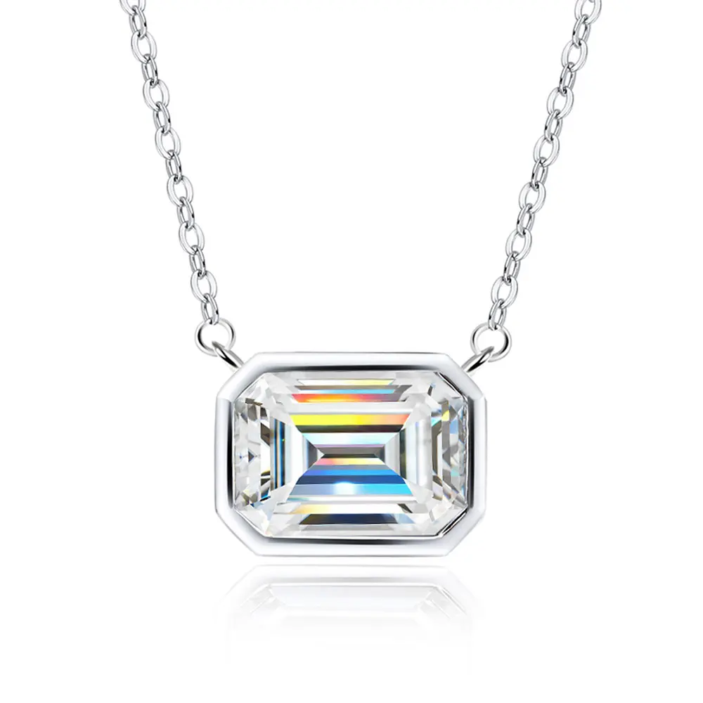 KNOBSPIN 10ct Emerald Cut Moissanite Pendant Lab Diamonds with GRA Certificates s925 Sterling Silver Wedding Necklaces for women