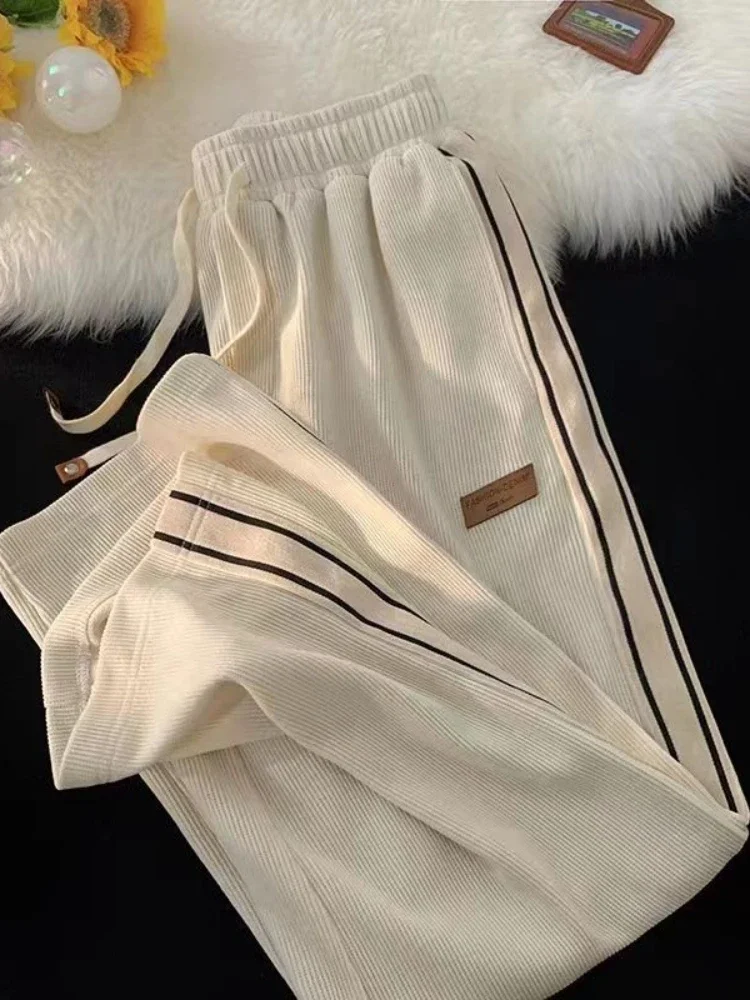 HOUZHOU Vintage Corduroy Sweatpants Baggy Women Harajuku Wide Leg Trousers Korean Streetwear Female Casual Straight Winter Pants