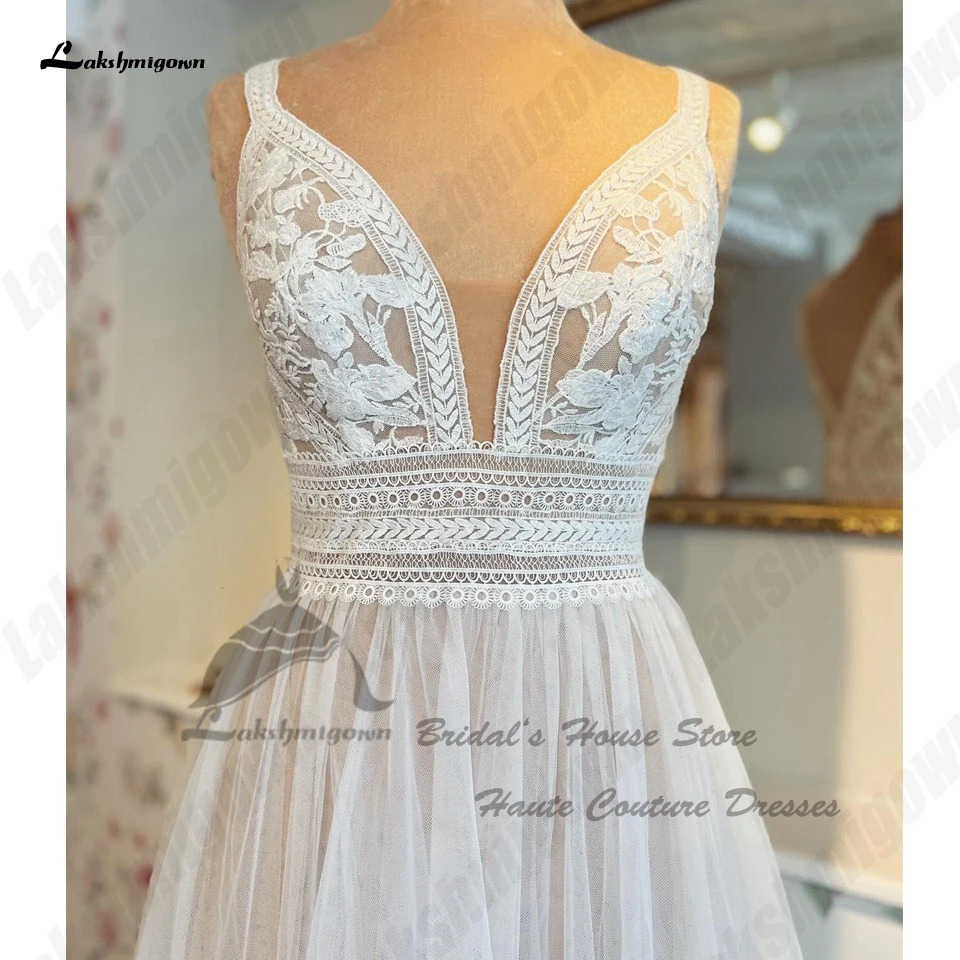 Lakshmigown Blush Pink Boho Wedding Dresses 2023 Vestidos new Civil 2025 Bridal Long Beach Wedding Gowns V Neck Spaghetti Straps