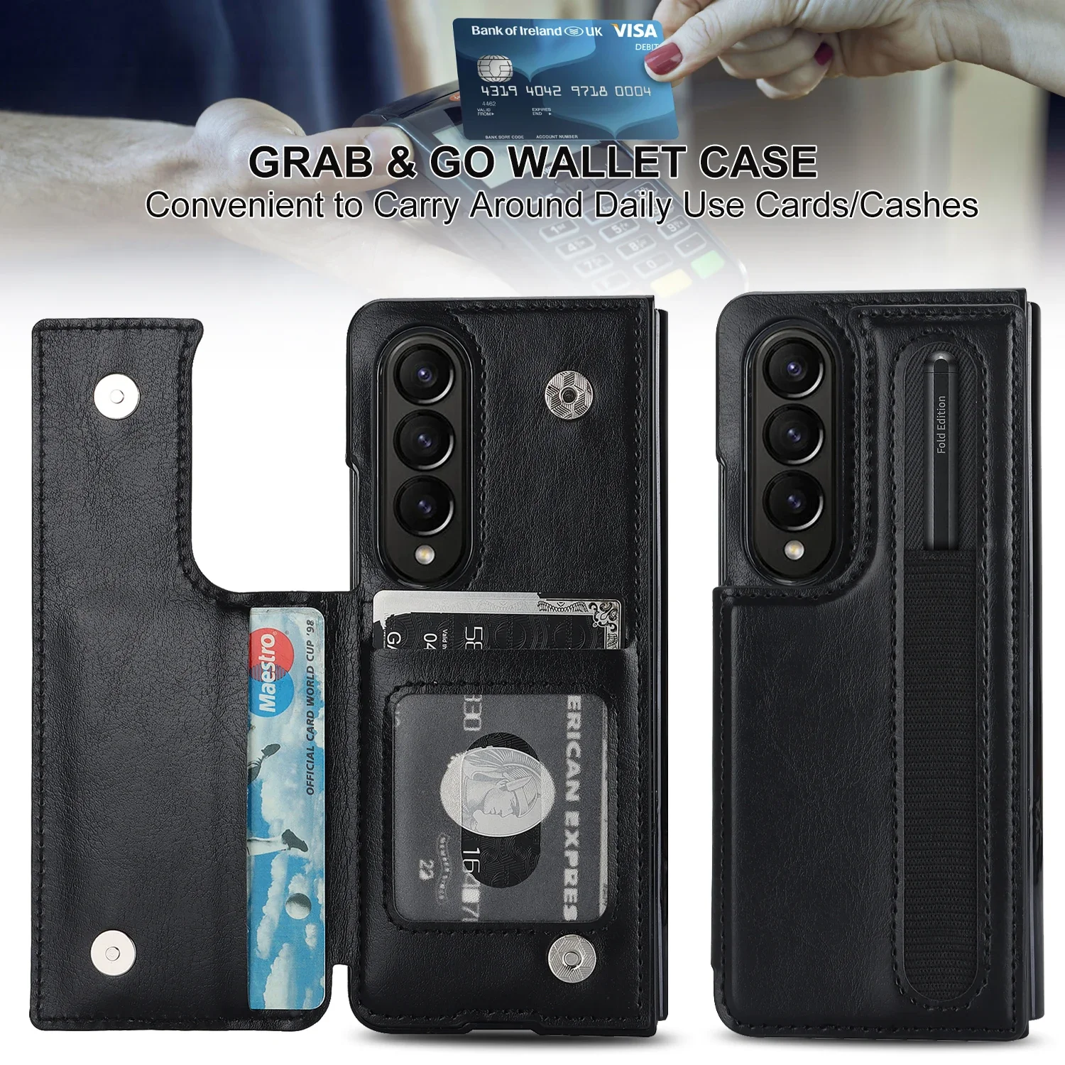 PU Leather Purse Phone Case for Samsung Galaxy Z Fold 5 4 3 Fold5 Fold4 Fold3 5G Pen Slot Card Holder Shockproof Stand Cover