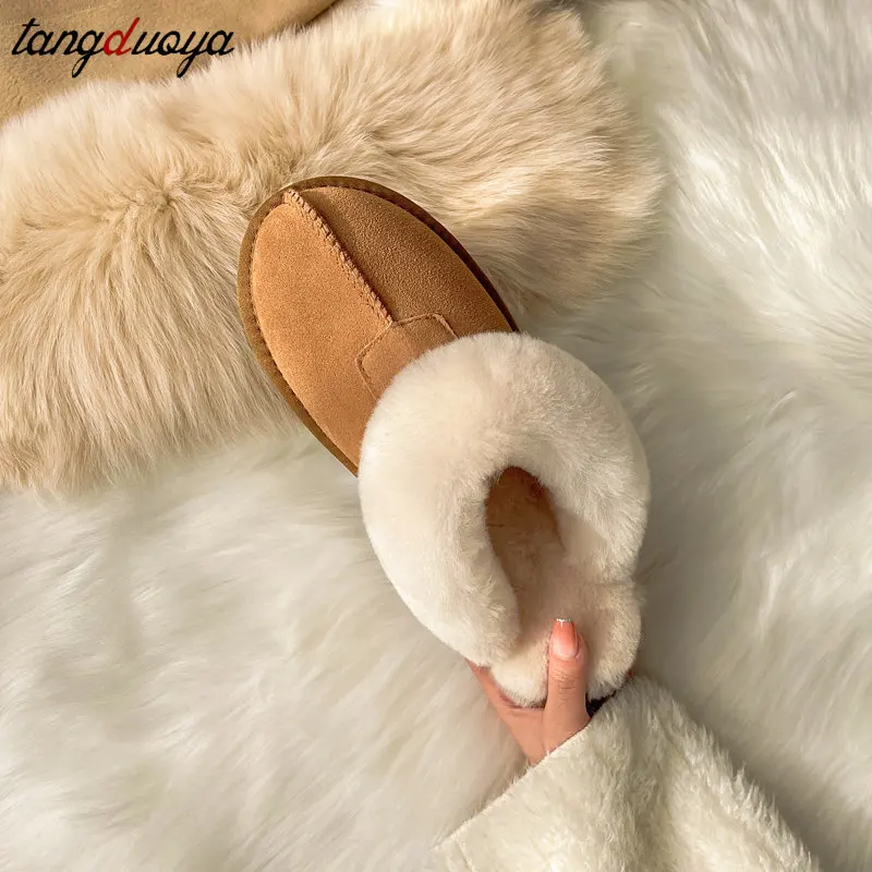Women Winter Top Quality Natural Cowhide Home Slipper Winter Lady Indoor Soft Wool Fur Slippers Female House Warm Shoes