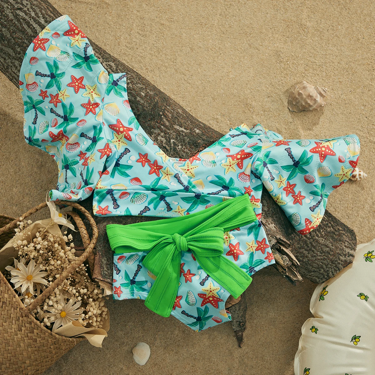 EWODOS 1-6 Years Toddler Baby Girl 2PCS Ruffles Sleeve Swimwear Bikini Sets Summer Floral/Striped Print Swimsuit Kids Bikini Set
