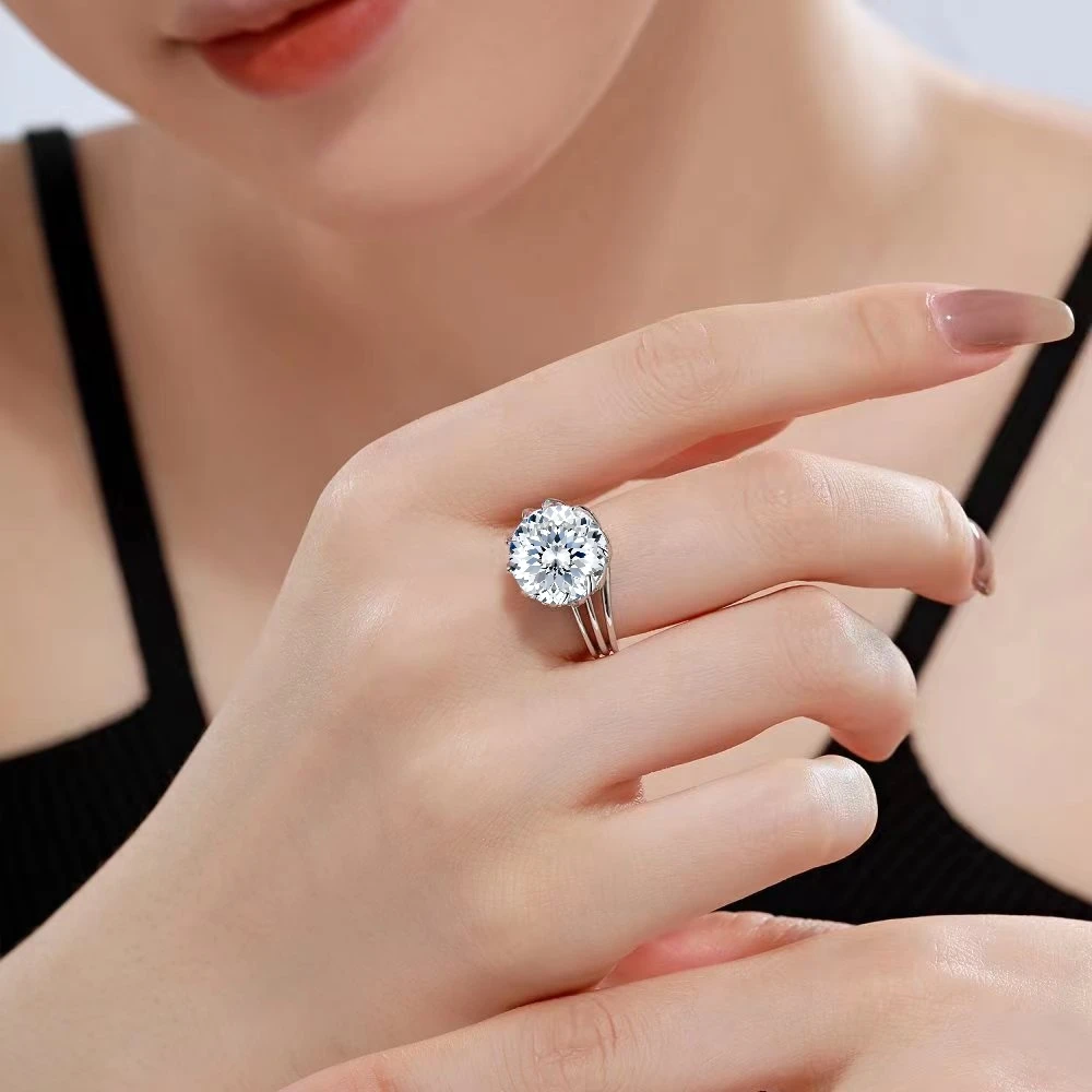 925 Sterling Silver 3 Carat Moissanite Faceted Ring for Women Girls Holiday Birthday Anniversary Gift Premium Niche Fashion