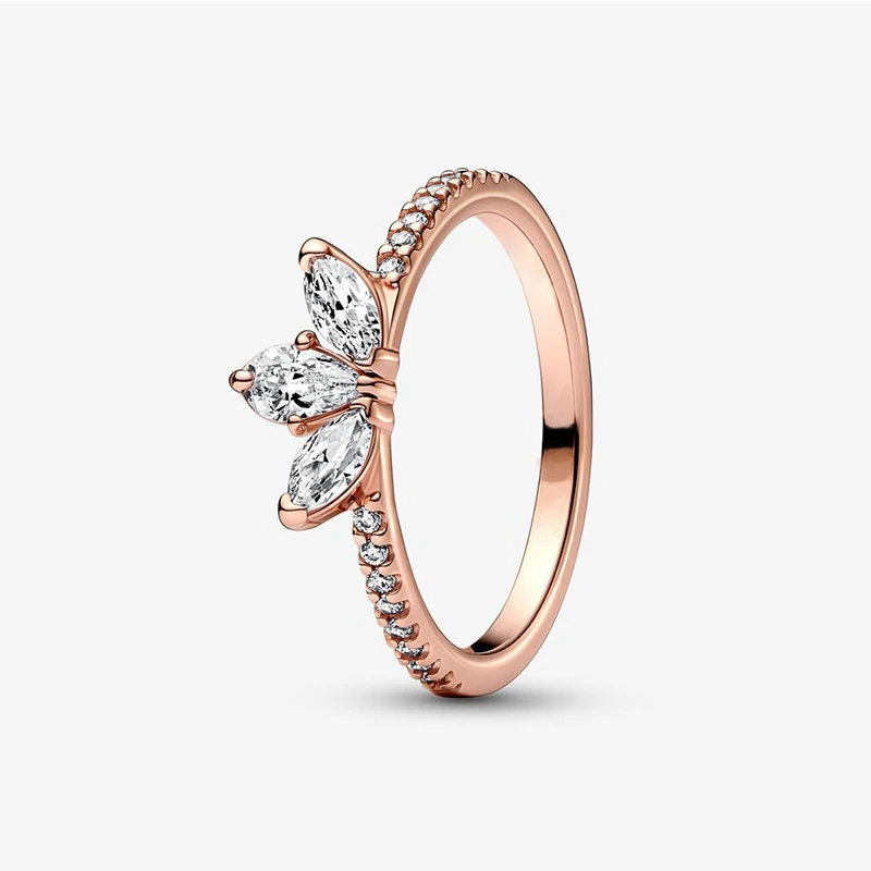 925 Silver Women's Ring Original Rose1 Gold Fashion Ring Zircon Sparkling Wishbone Princess