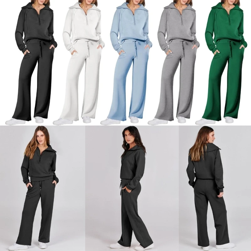 Womens 2 Piece Outfits Sweatsuit Oversized Loose Sweatshirt and Wide Leg Pants Matching Lounge Set Fall Tracksuits