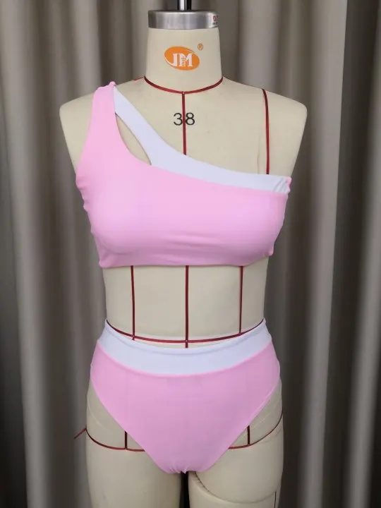 Women Shoulder One Bikini 2023 High Waist Two Pieces Swimsuit Push Up Micro Bikini Swimwear Women Swimsuit Beachwear Female smile