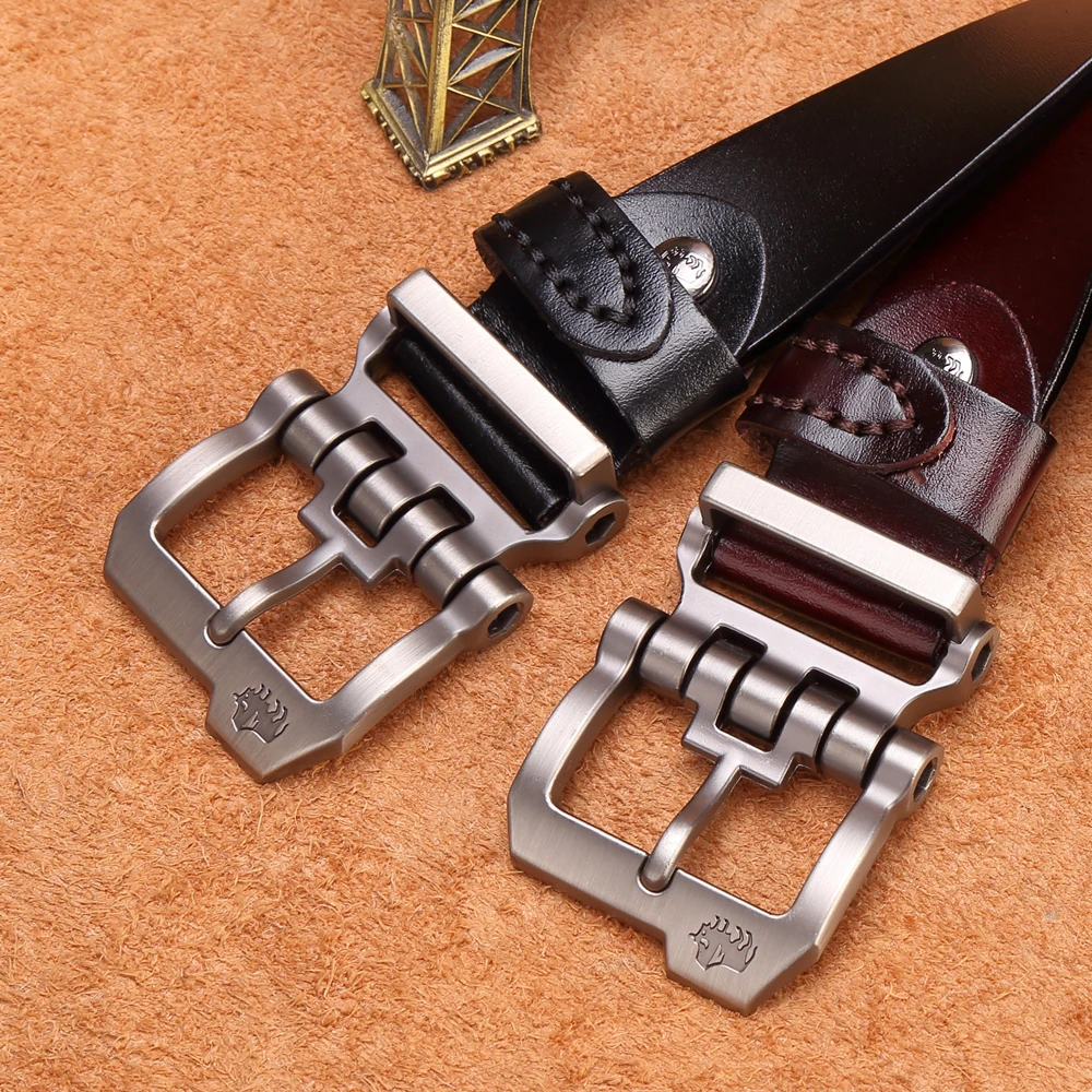 BISON DENIM Men 2025 Belt For new Men Cowskin Genuine Leather Personality Men belt Buckle Quality Male Brown Strap Vintage Jeans N71223