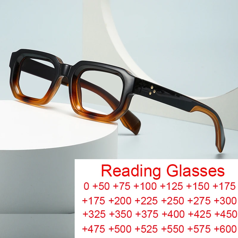 Brand Black Square Men's Glasses Frame Optical Anti Blue Light Reading Eyeglasses Retro Small Rivets Men's Presbyopia Glasses