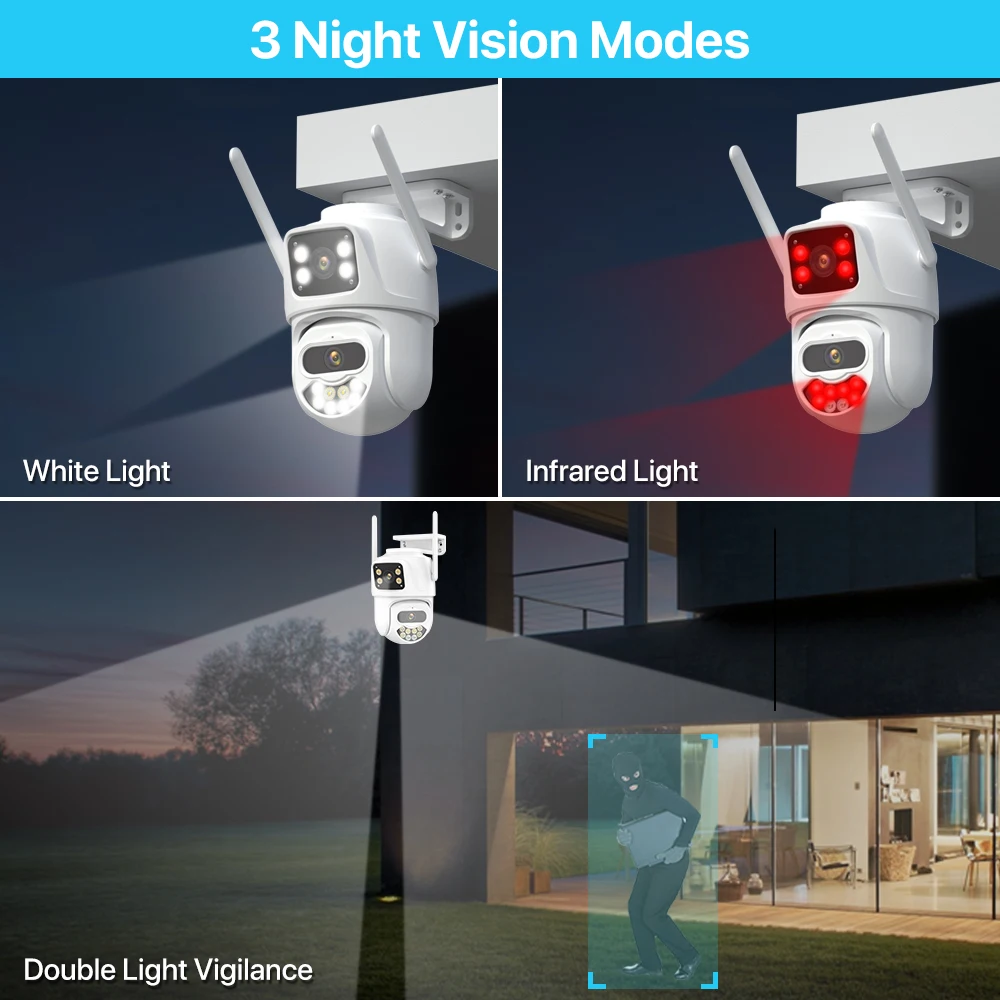 Dual Lens Dual Screen IP Camer 4K 8MP HD PTZ WiFi Security Camera Outdoor 4MP HD Auto Tracking CCTV Surveillance iCSee
