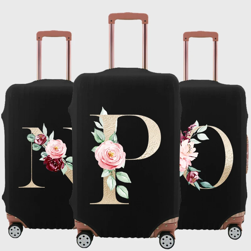 Travel Suitcase Cover Elastic Protective Case Gold Letter Traveler Essentials Accessories for 18-32 Inch Dust Luggage Covers