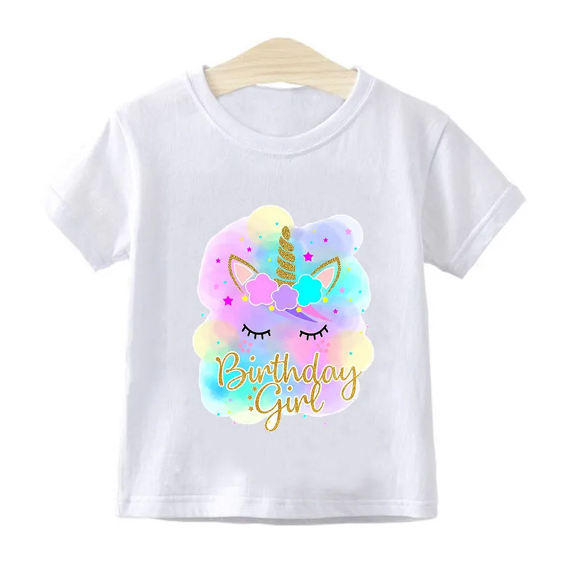 Cute Magic Unicorn Birthday Baby Girls T shirt Kids Clothes Harajuku Casual Tops Summer Short Sleeve O-Neck Children T-shirts