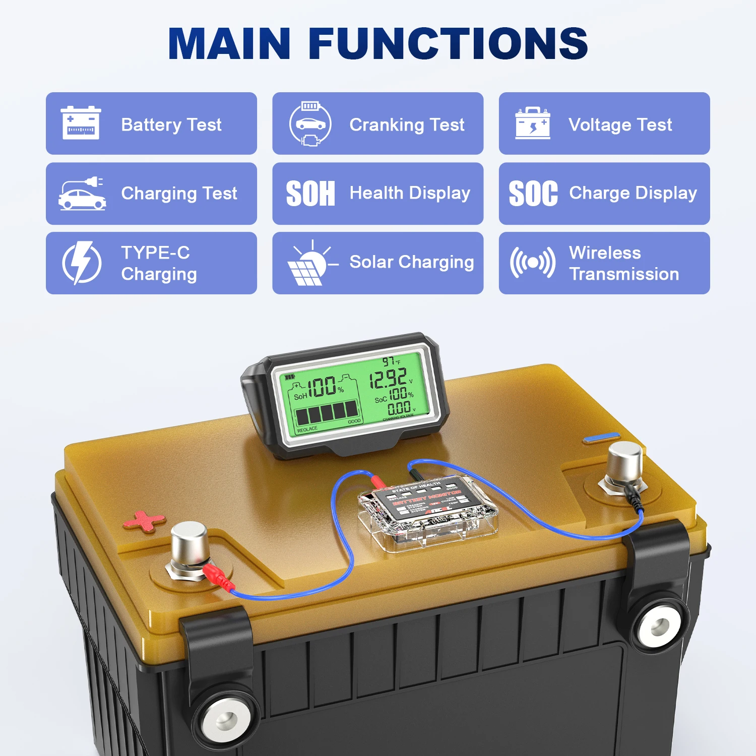 ANCEL BM200 PRO 12V LED Professional Battery Tester Monitor Head-Up Display Waterproof SOH SOC Battery Capacity Analyzer Tools