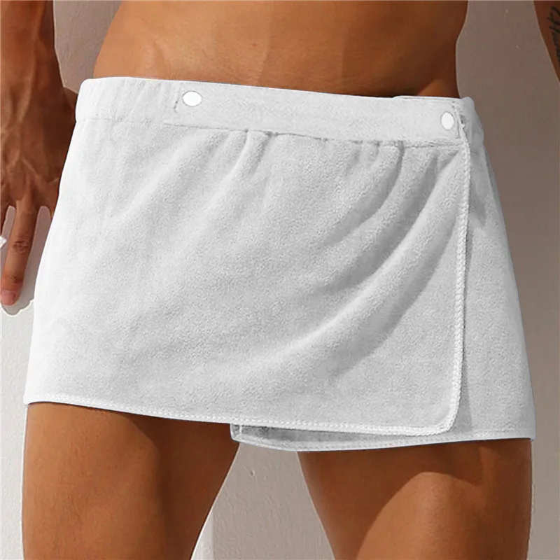 New Men Shorts Bathrobe 2025 Sleep Bottoms Microfiber Pamas Men new Nightwear Short Towel Pants Side Split Bathrobe Culottes Soft