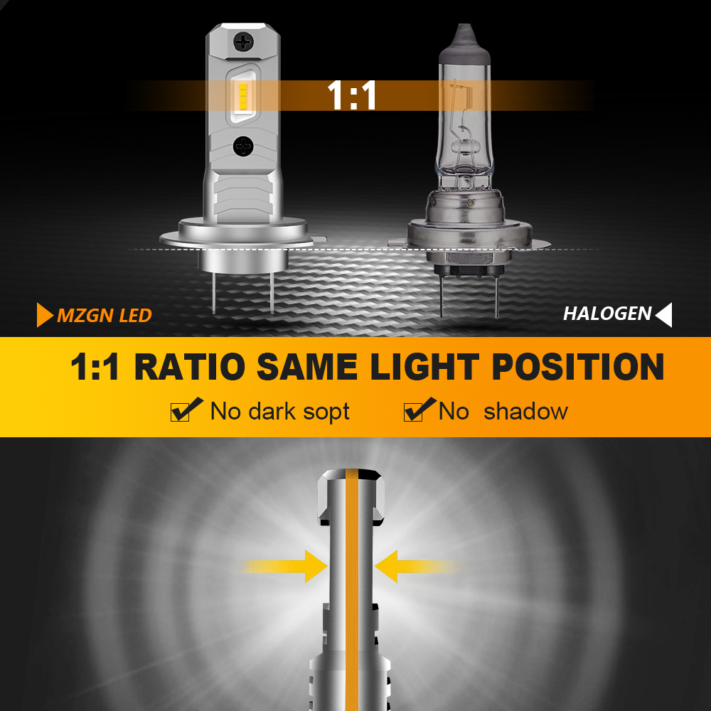 MZGN 2Pcs H7 LED Headlight Bulb 12000lm Halogen Size Design for Car Led Lamp 8 Pcs CSP Led Chips Headlamp 6500K White 12V