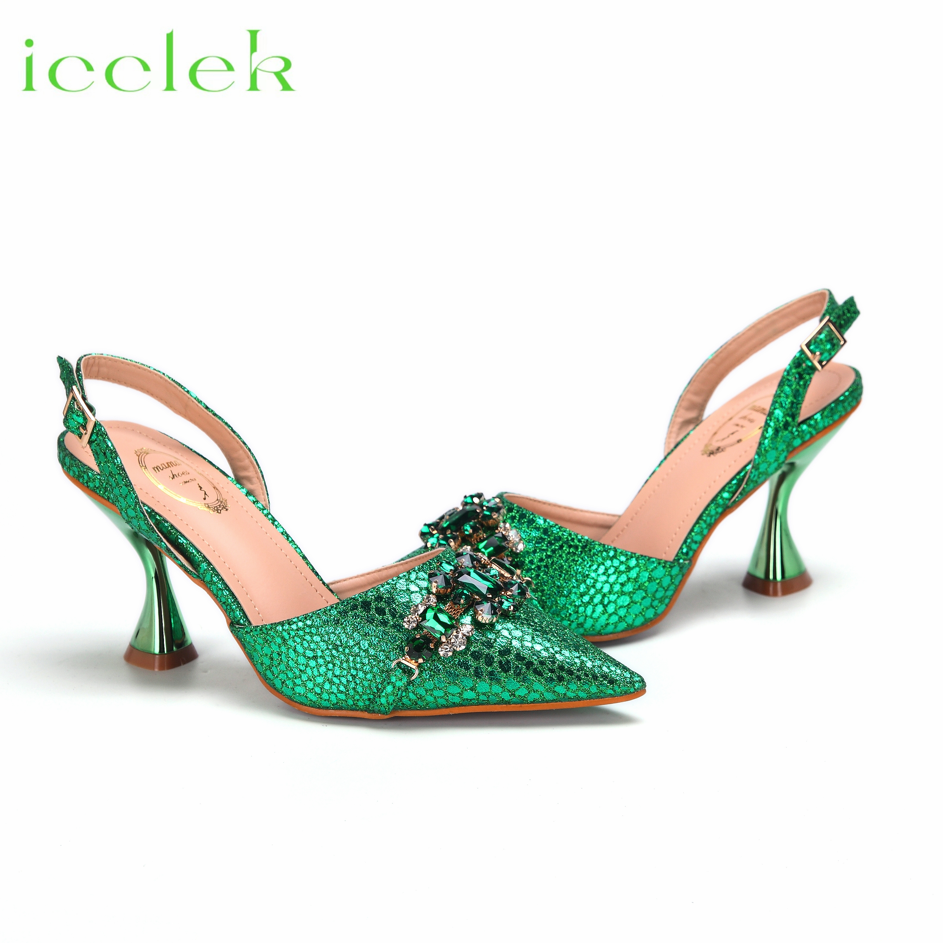 womens Green Elegant High Heels Nigeria Popular Ladies Shoes with Bag Set for Wedding dh5727163