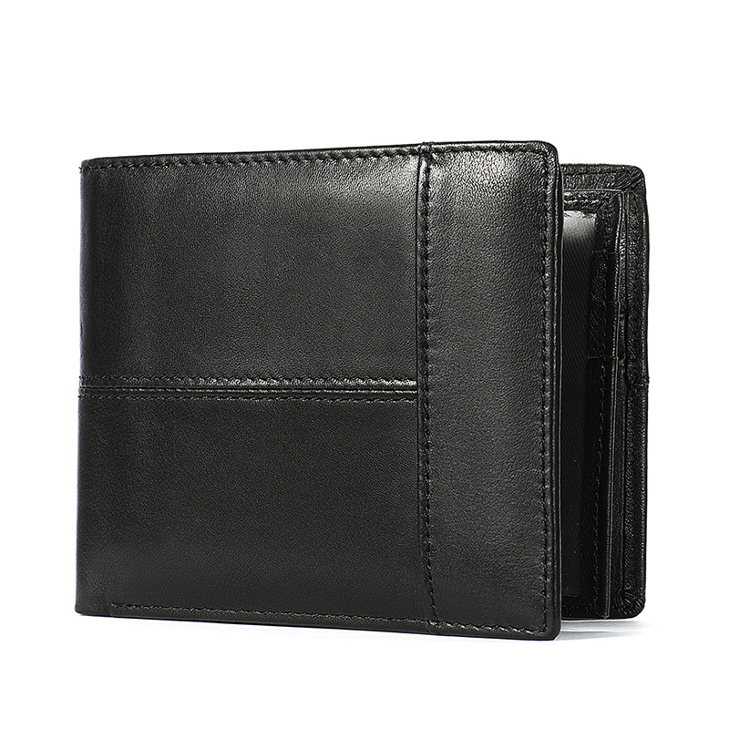 RFID Anti-theft Leather Men's Wallet Short Top Layer Cow Multi Card Holders Bank ID Credit Black New Folding Wallets Coin Purse