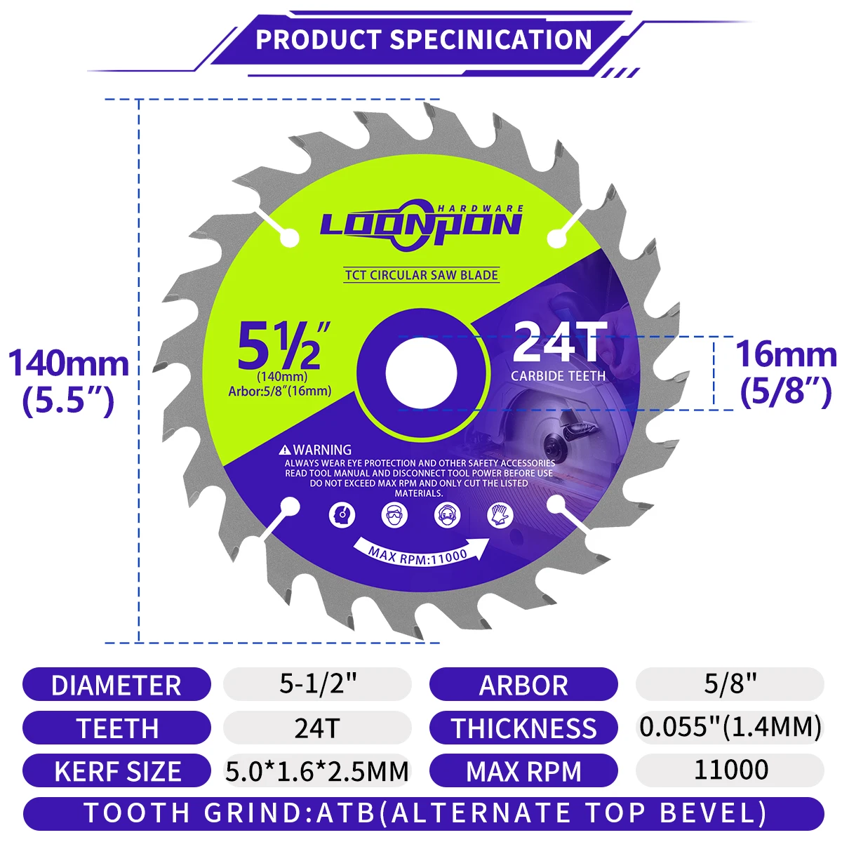 1pc 5-1/2" 5.5 inch TCT Circular Saw Blade Wheel Discs for Wood Cutting 140mm 24T Carbide Cutting Disc Woodworking Saw Blade