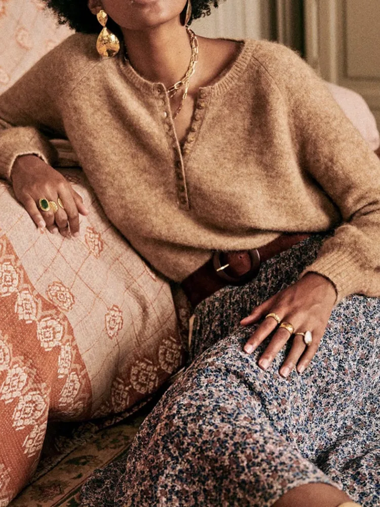 Colors Sweater 5 Women Half Open Collar Long Sleeve Casual 2024 Spring ddmysmile Female Jumper With Buttons Smile