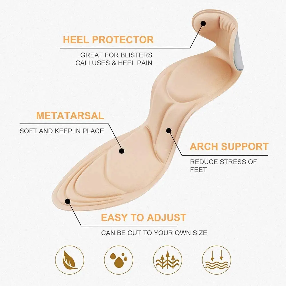 Heel 2Pcs ddmysmile Memory High Foam Insole Pad Inserts Heel Post Back Breathable Anti-Slip For Women Shoe New Shoe Arch Support Insoles Smile