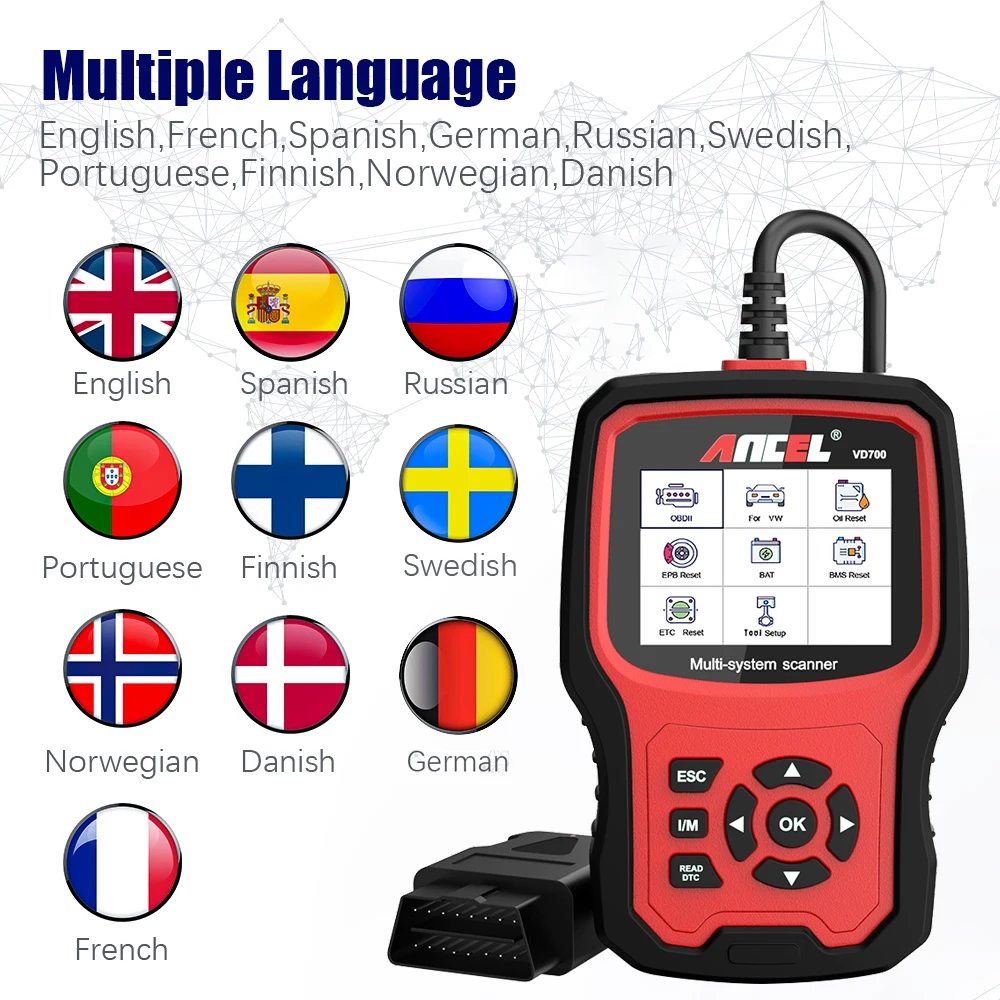 Ancel VD700 OBD 2025 Code Reader OBD2 All System Diagnostic new Tool Airbag ABS Oil TPMS TPMS Reset Auto Automotive Scanner
