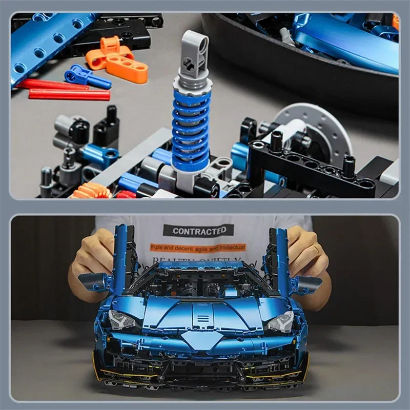 Technical MOC 10520 Super Blue Speed Sports SVJ Car Model 3811PCS Building Blocks Brick Toys for Children Adult Birthday Gift