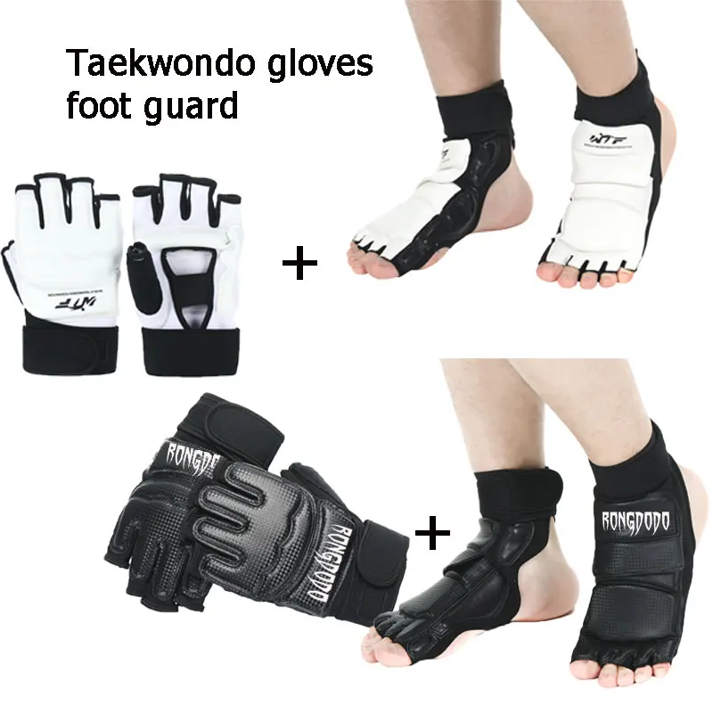 Black Taekwondo Gloves Child Half Finger Kick Boxing MMA Muay Thai Punching Mitts Men Women PU Leather Hand Protector White