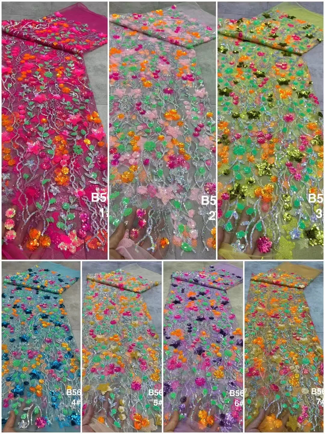 Latest African Lace Fabric High Quality 2023 Multicolor Sequins French 2025 Mesh Lace new Fabric Nigerian Lace Fabrics For Wedding Dress