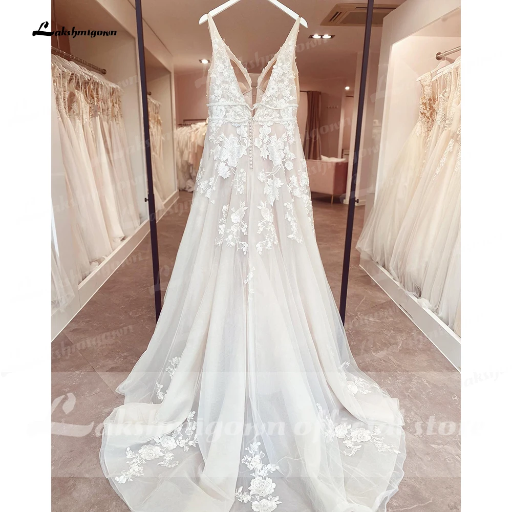 Lakshmigown Bohemian Wedding Dresses V-Neck 2025 Appliques Lace A-Line Beach new Princes Wedding Bridal Gown 2024 Plus Size