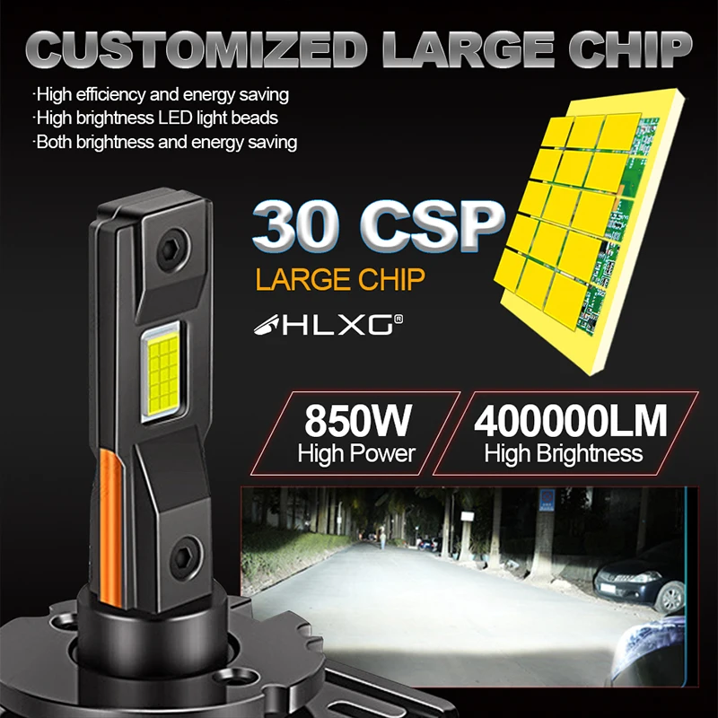 HLXG 850W D1S D3S Led Canbus Headlights Bulbs 30 pcs CSP LED 400000LM D2S D4S D8S HID D1R D2R D3R D4R D8R Auto Lamp Car Light