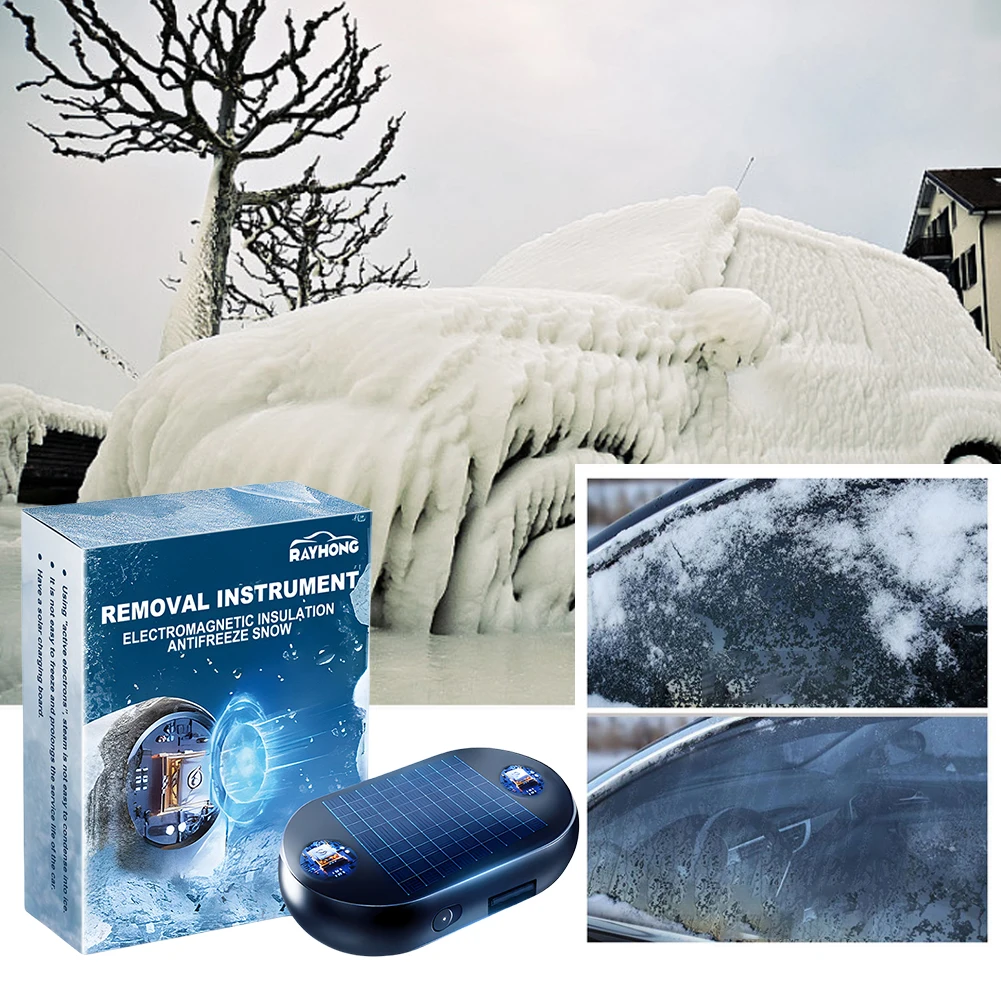 3-1pc Car Solar/USB Winter Antifreeze Instrument Windshield Snow Removal Car Window Glass Deicing Electrons Interference Antiice smile