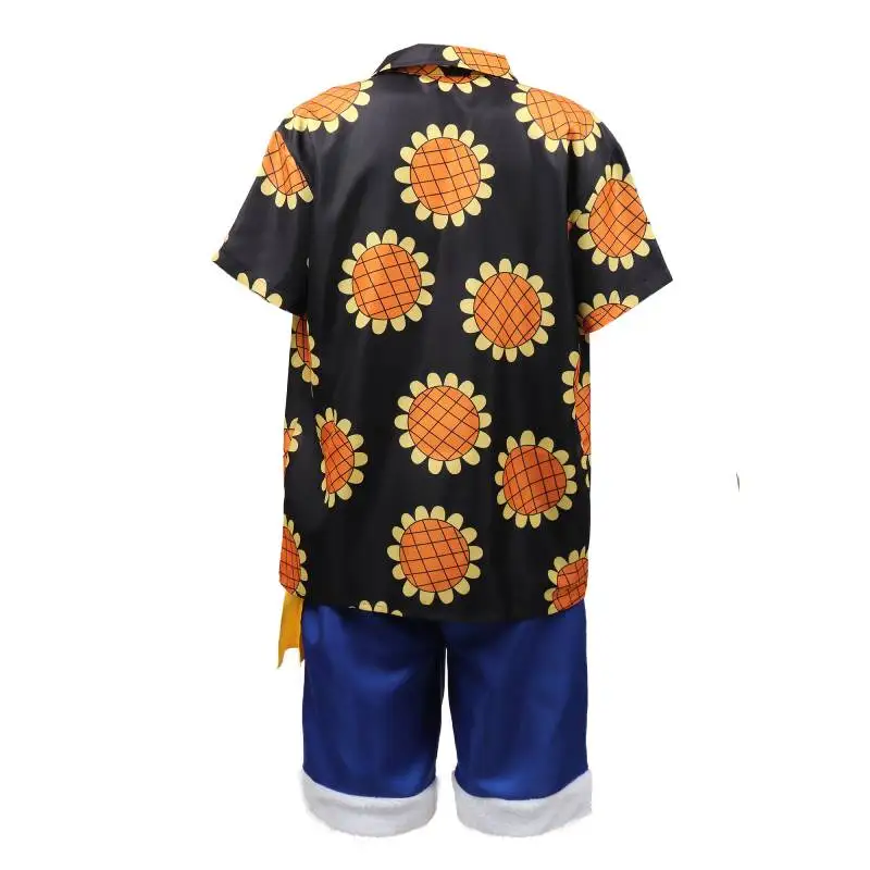 2025 DAZCOS Hot Anime Luffy Cosplay Men Shirt Summer Daily Wear Stage new Performance Halloween Suower Shirt Short with Sash