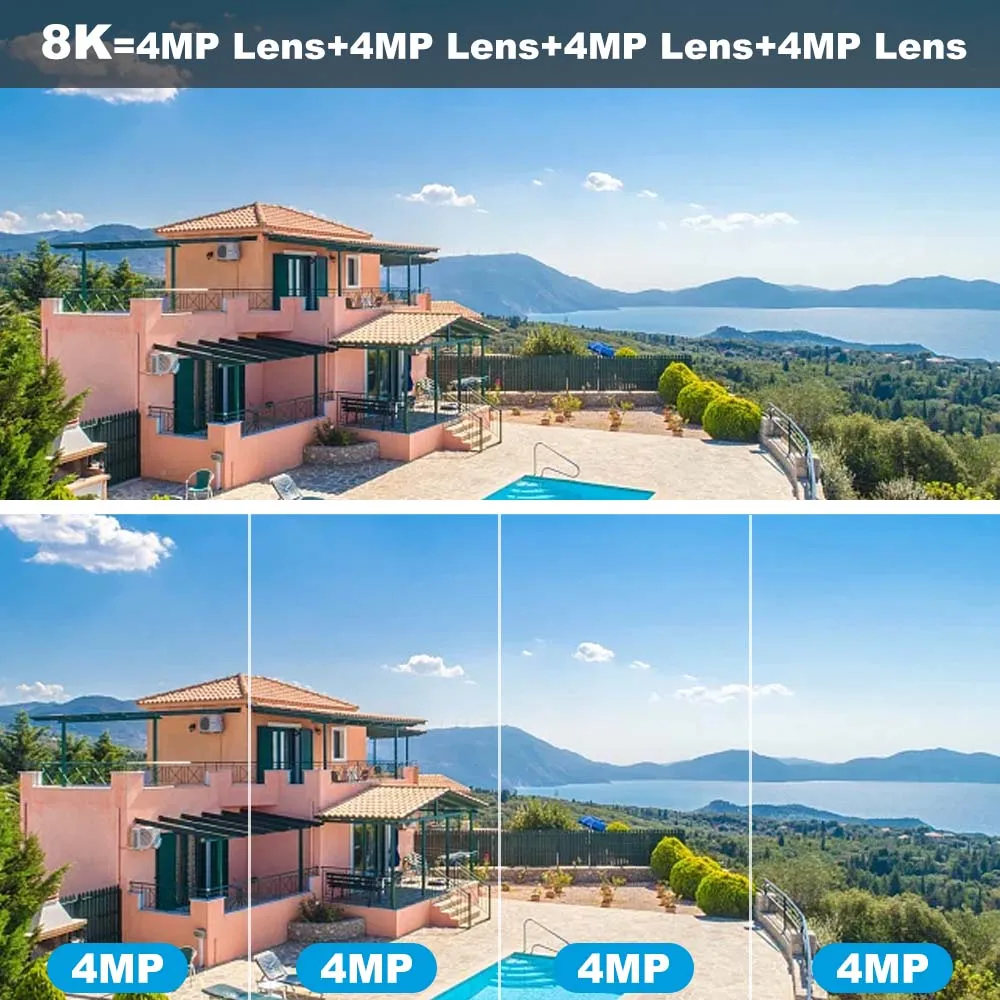 16MP 8K WiFi Surveillance Camera Outdoor 20X Zoom Security Camera Four Lens Dual Screen CCTV Mini 4K 8MP Video WiFi IP Camera