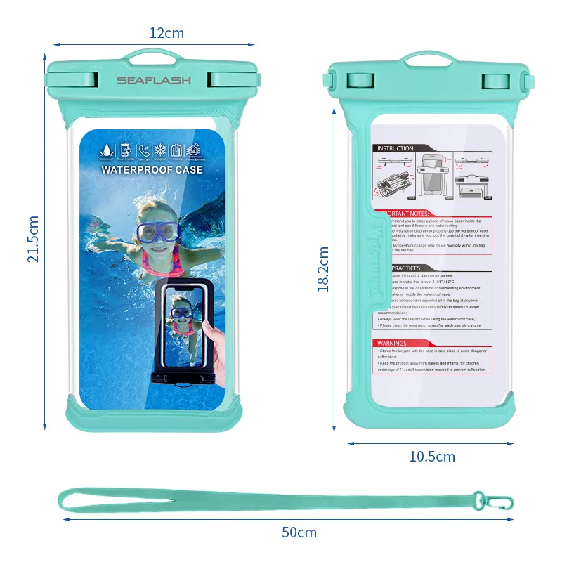 Anti-falling Waterproof Phone Bag Swimming Diving Phone Case Holder Underwater Snowproof Touchscreen Phone Holder Below 6.9inch