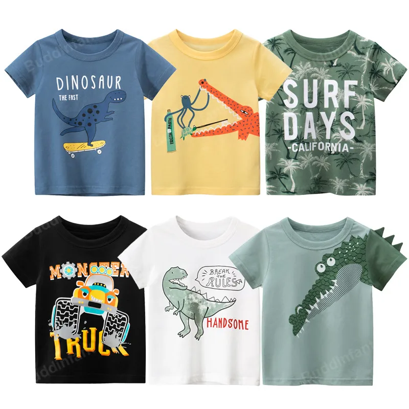 children's t-shirt boys clothes summer boys new t shirts toddler 2025 boy tops shark dinosaur truck korean kids clothing 2/5/6/7/9 year