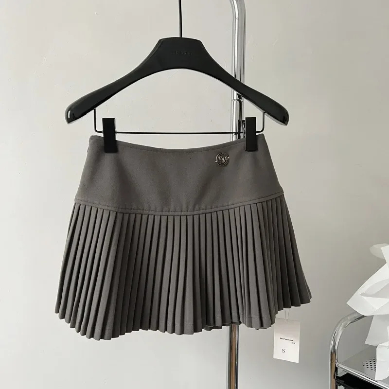 Womens Woolen Pleated Short Skirt Autumn Winter American Korea Style Cheerleading Girl Straight Aline High Waist Mini 240323