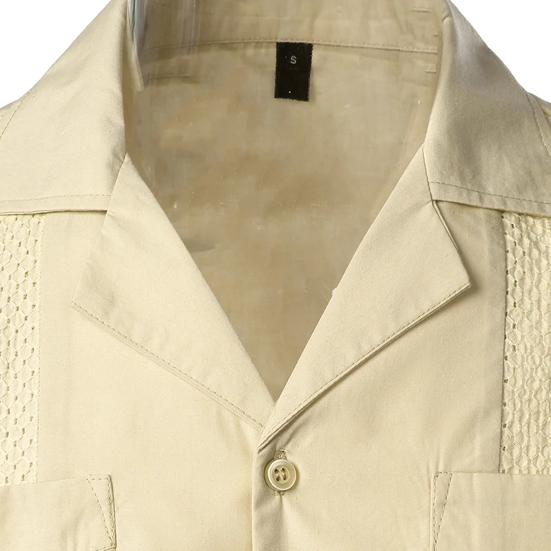 Men's Cross Dyed Guayabera Woven Button-Down 2025 solid Shirt Short Sleeve Embroidered Traditional Cuban Shirt with new Revere Collar 4XL
