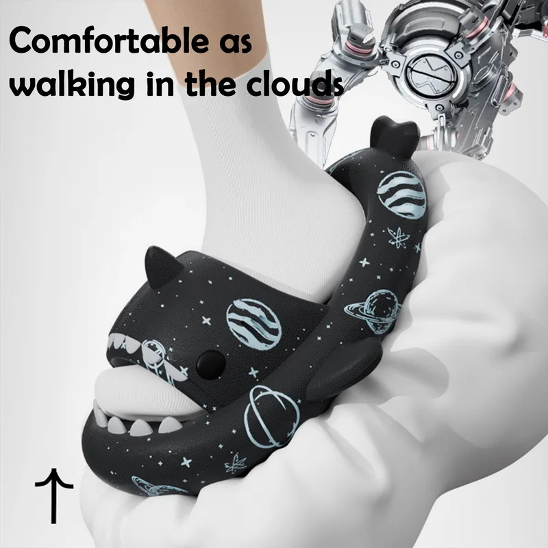 Hot Shark Slippers Men Women Starry Sky Slides Summer Couples Non-Slip Beach Shoes Eva 4cm Thick Bottom Flip Flops Home Sandals