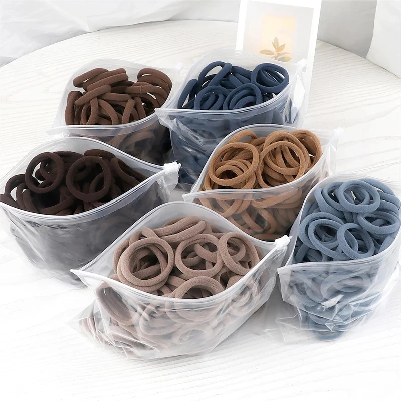 4cm Children 50PCS Headband High Elastic Solid Color Scrunchies Kids Baby Hair Bands Headwear Hair Accessories Gifts Holder smile