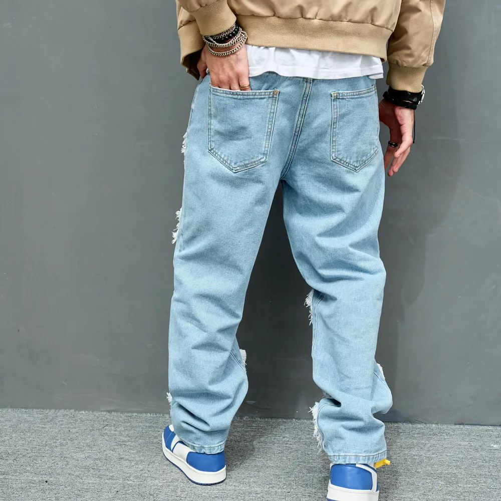 Autumn Stylish Men Ripped Patch Spliced Hip Hop 2025 new Jeans Streetwear Loose Male Straight Denim Pants Trousers