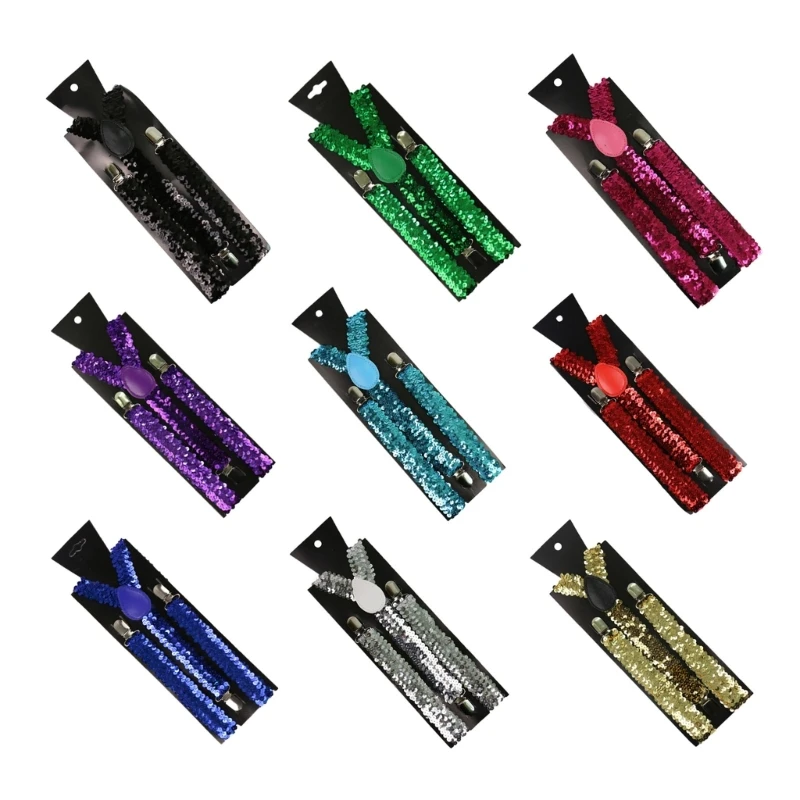 Shinning Sequin Suspenders for new Men and Woman Elastic Wide Adjustable Heavy 2025 Duty Strong Pant Clip Suspender Costume