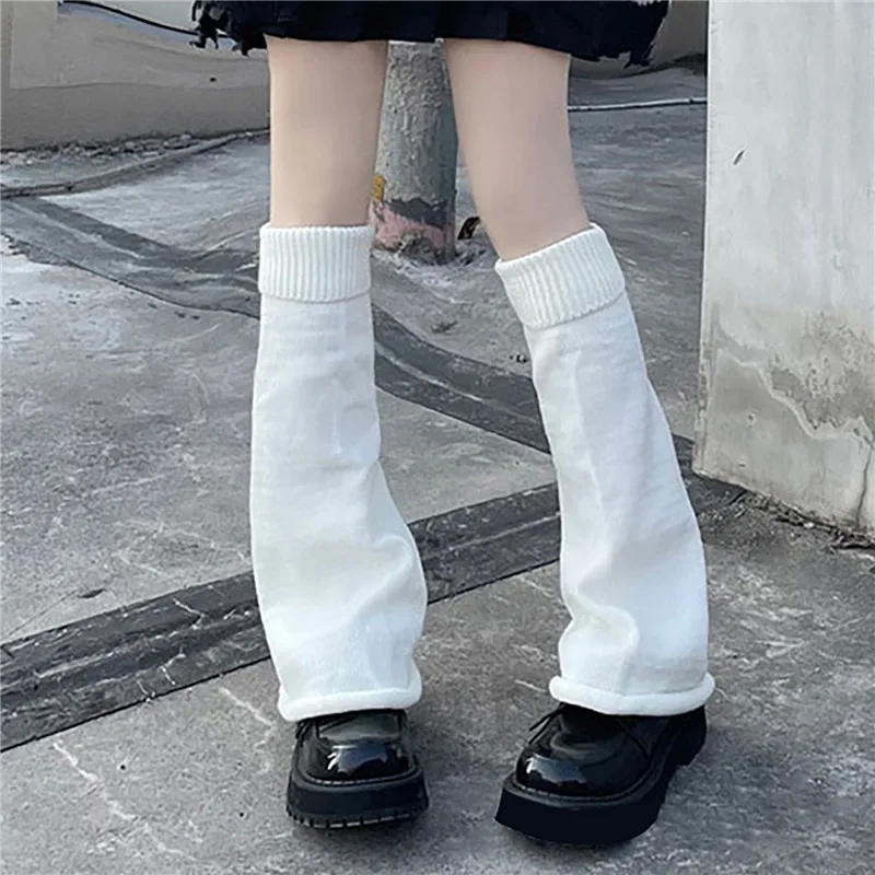 Japanese Y2k Lolita Leg Warmer Socks Black White Leggings Kawaii Knitted Long Socks Boot Cuffs Warm Foot Cover Ankle Warmers
