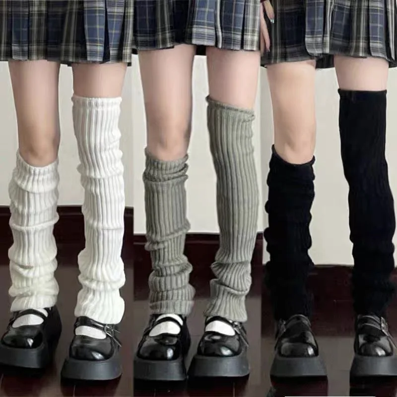 Black Lolita Leg Warmers For Women Knitted Long Socks Autumn Winter Wool Foot Cover Arm Warmer Y k Crochet Heap Boot Cuffs