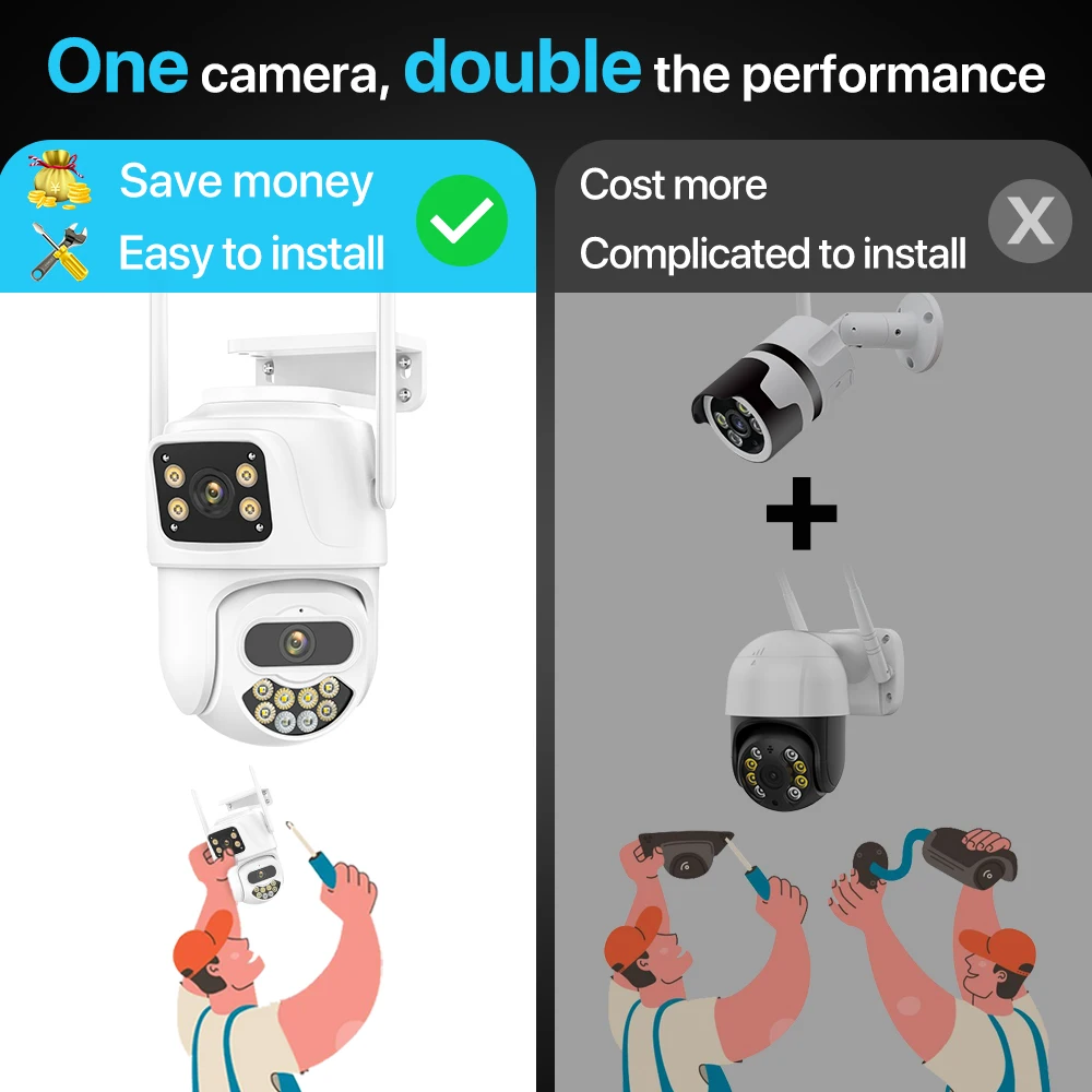 Dual Lens Dual Screen IP Camer 4K 8MP HD PTZ WiFi Security Camera Outdoor 4MP HD Auto Tracking CCTV Surveillance iCSee