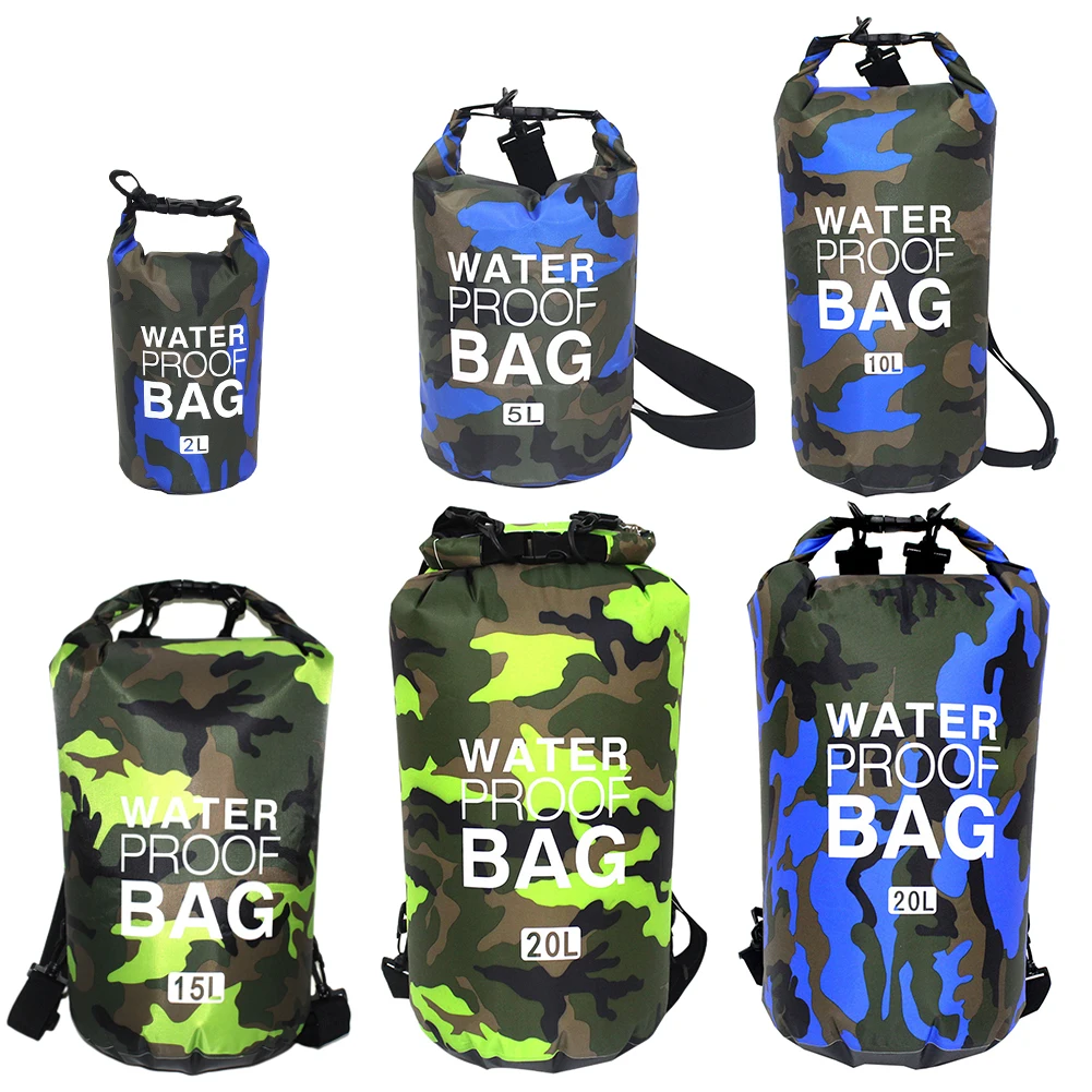 5L 20L 10L 2L Waterproof Swimming Bag Dry Sack Camouflage Colors Fishing Boating Kayaking Drifting Rafting Outdoor Storage Bag smile